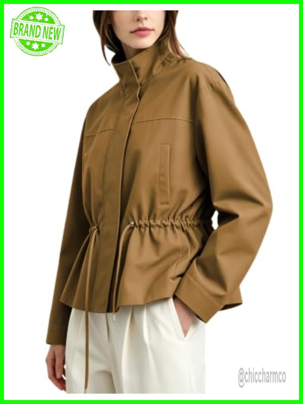 Cropped Utility Jacket Zip Up Lightweight Windbreaker Polyester